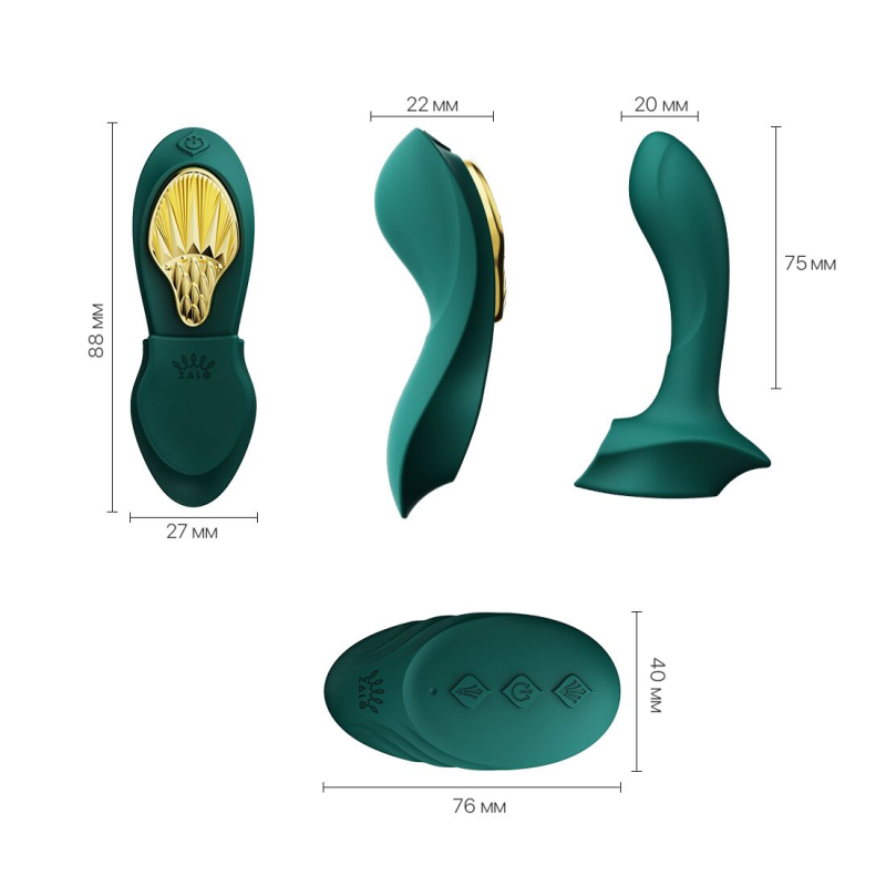 Смарт-вібратор у трусики – Zalo AYA Turquoise Green – пульт керування, насадка для точки G, надійна фіксація магнітом