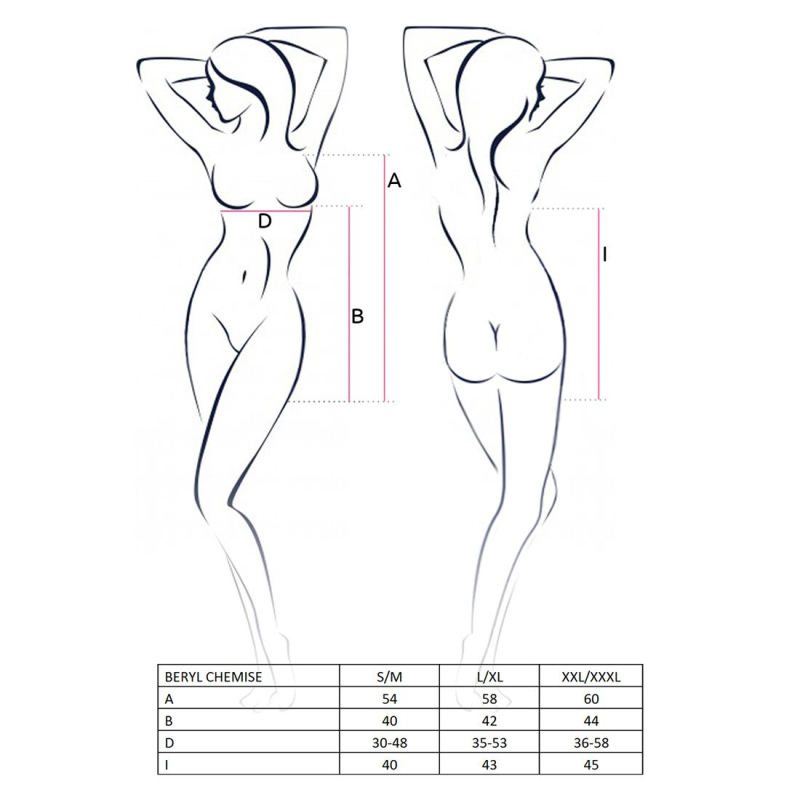 Сорочка беби-дол Passion BERYL CHEMISE S/M, черный цвет, трусики, полупрозрачная, лента под грудь