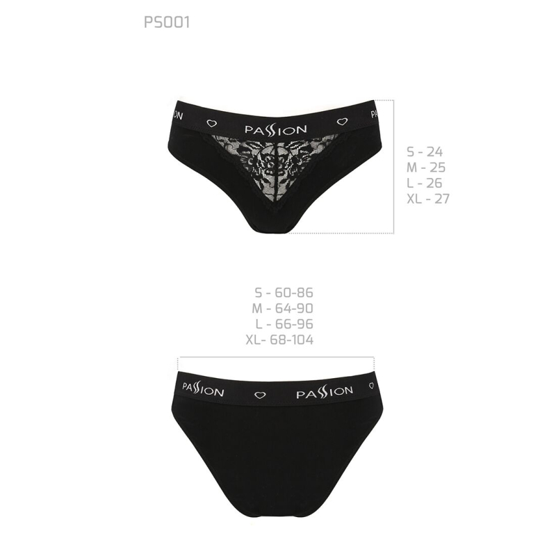 Трусики з широкою гумкою і мереживом Passion PS001 PANTIES S, чорний колір