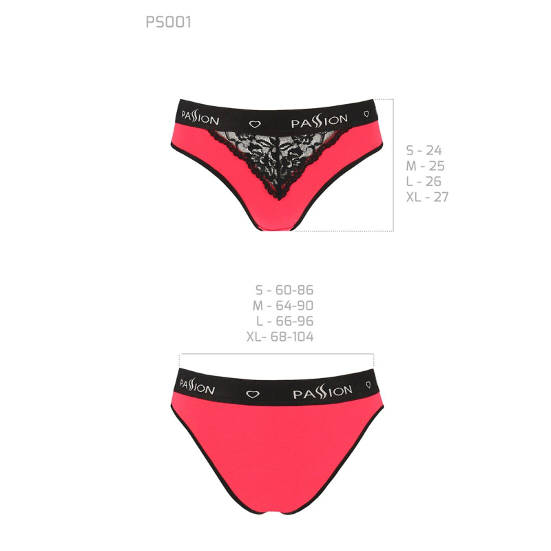 Трусики з широкою гумкою і мереживом Passion PS001 PANTIES XL, чорний/червоний