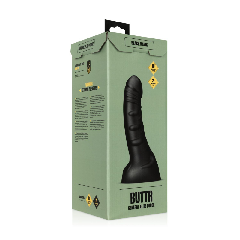 Великий Чорний Дилдо 25.4 см. на присосці BUTTR - Black Hawk Curved Anal Dildo
