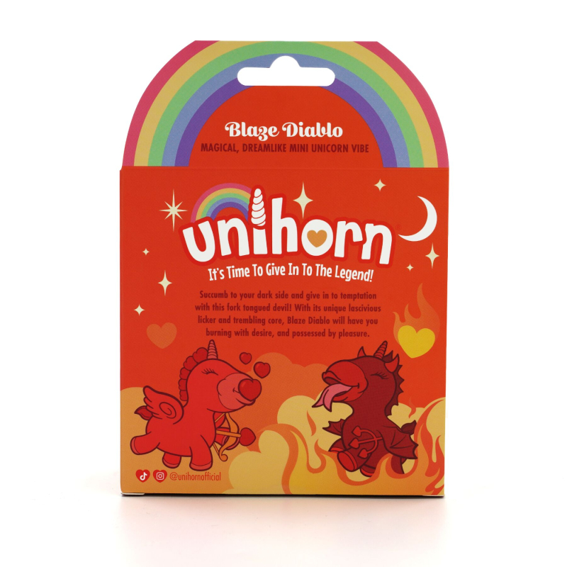 Вибратор-единорог с гладким удлиненным язычком для клитора Unihorn Blaze Diablo, бордового цвета