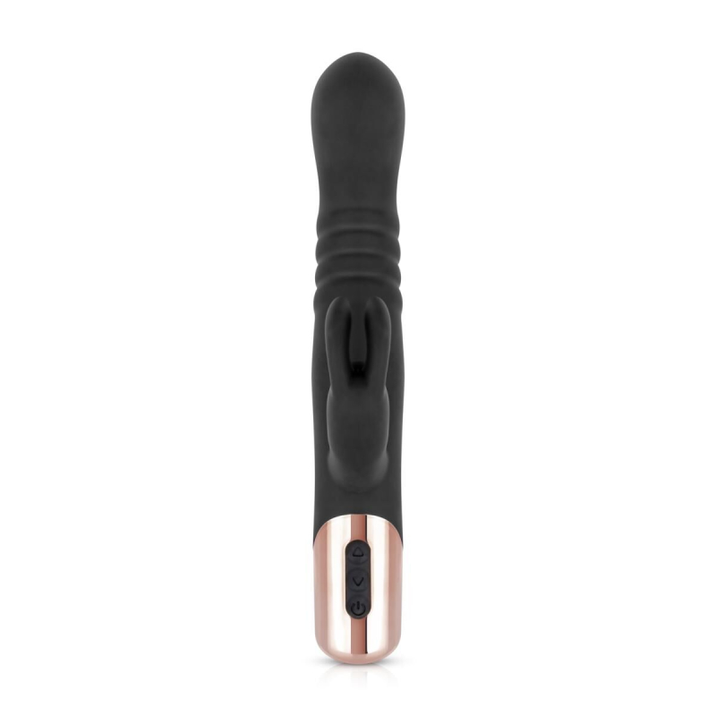Вібратор-кролик з функцією поступальних рухів Rosy Gold Rabbit Vibrator with Thrusting Function, чорний