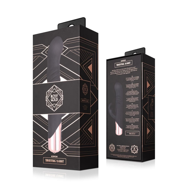 Вібратор-кролик з функцією поступальних рухів Rosy Gold Rabbit Vibrator with Thrusting Function, чорний