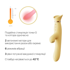 Вібратор-кролик з підігрівом і вакуумом – Zalo ROSE Vibrator Lemon Yellow – 6 вібро-режимів, 3 вакууму