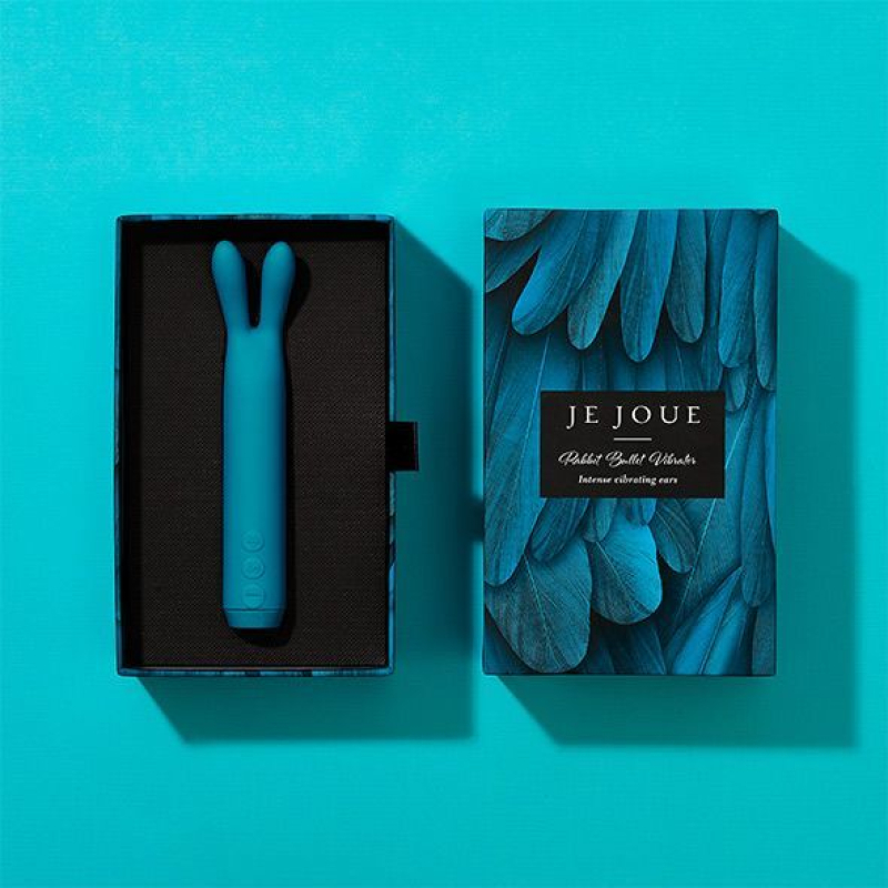 Вибратор с ушками Je Joue Rabbit Bullet Vibrator Teal – мощная вибрация, 5 скоростей и 7 режимов вибрации