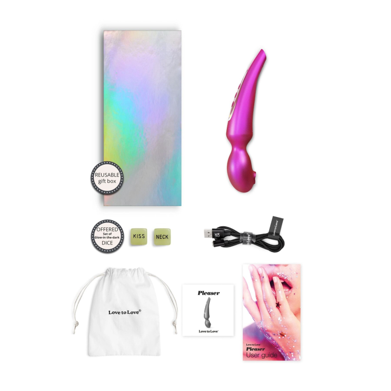 Вибромассажер Love To Love Pleaser Iridescent Berry розовый, изогнутая ручка, гибкий корпус, LED-индикация режимов