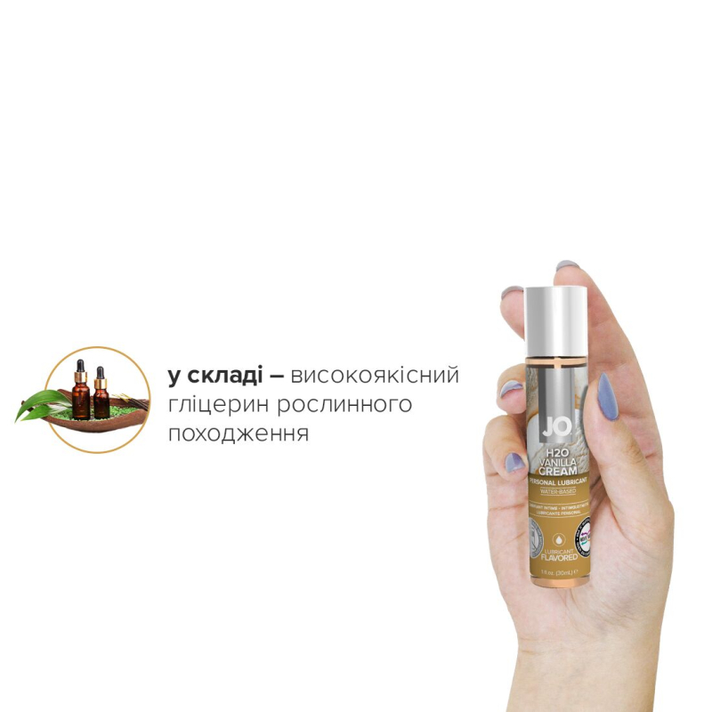 Змазка на водній основі JO H2O – Vanilla Cream (30 мл) без цукру, рослинний гліцерин