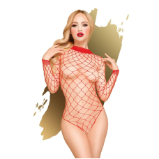 Боді Penthouse Scandalous S/L Червоний, велика сітка, високий комір, довгі рукави