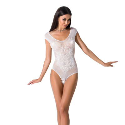 Бодістокінг Passion BS064 One Size, білий, боді, закрите плече, відкритий доступ