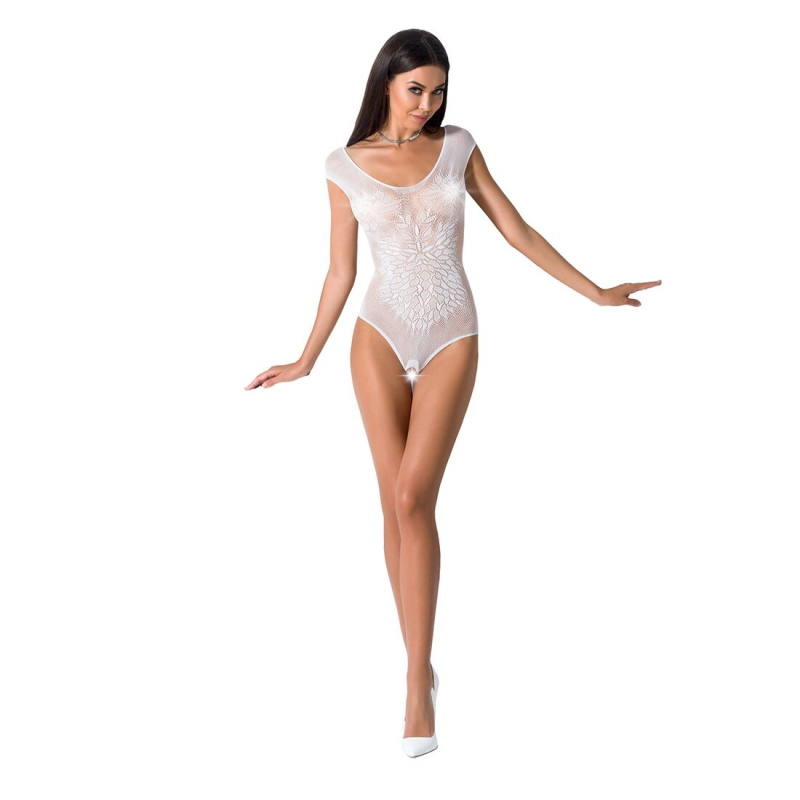 Бодістокінг Passion BS064 One Size, білий, боді, закрите плече, відкритий доступ
