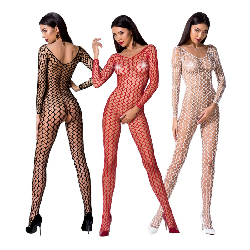 Бодистокинг Passion BS068 Черный, комбинезон, большая сетка, длинный рукав