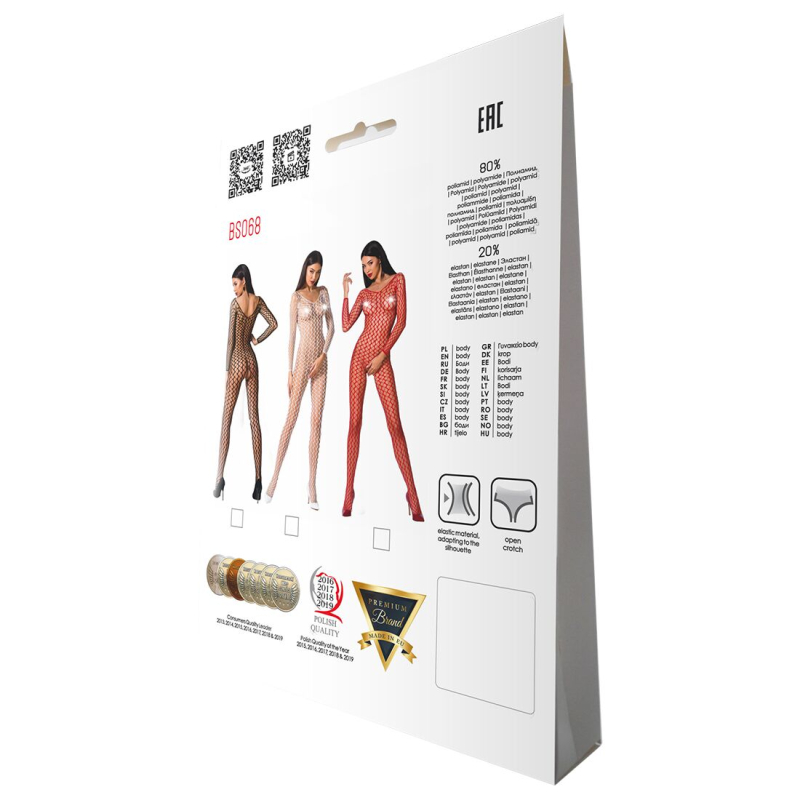 Бодистокинг Passion BS068 Черный, комбинезон, большая сетка, длинный рукав