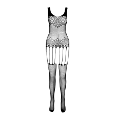 Бодістокінг Passion ECO BS001 One Size Білий, з доступом, імітація підв’язок, флористичний декор