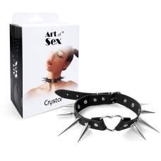 Чокер Серце з великими шипами, із натуральної шкіри Art of Sex – Crystal, колір Чорний