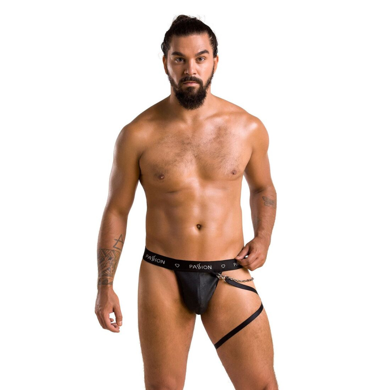 Чоловічі трусики танга з підв’язкою Passion 058 THONG BILL L/XL Чорний колір