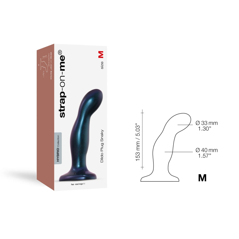 Дилдо Strap-On-Me DILDO PLUG SNAKY METALLIC BLUE, размер M, диаметр 4 см, вводная длина 15.3 см