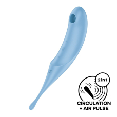 Двосторонній кліторальний вібратор з вакуумною стимуляцією – Satisfyer Twirling Pro Blue – 2в1, водозахист