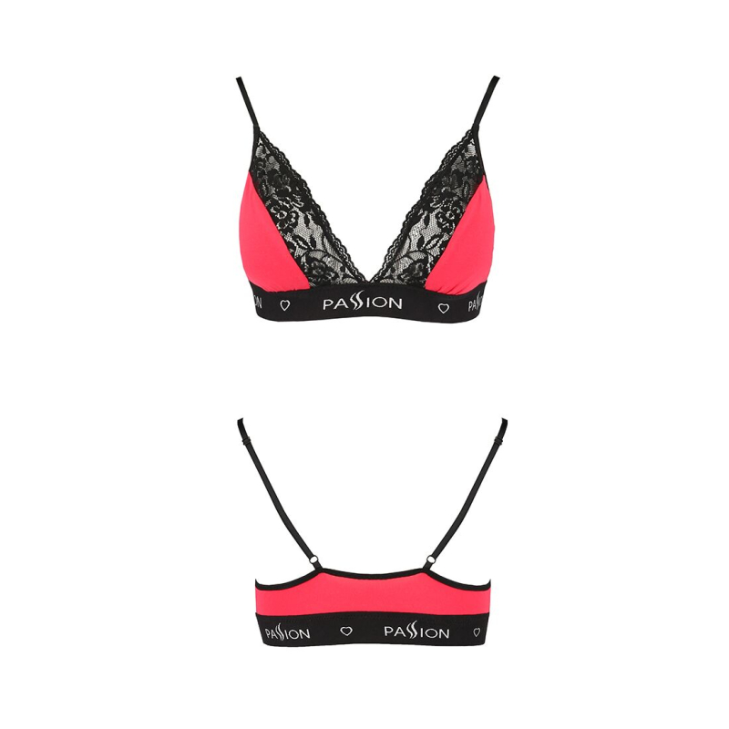 Еластичний топ з мереживом Passion PS001 TOP S, чорний/червоний