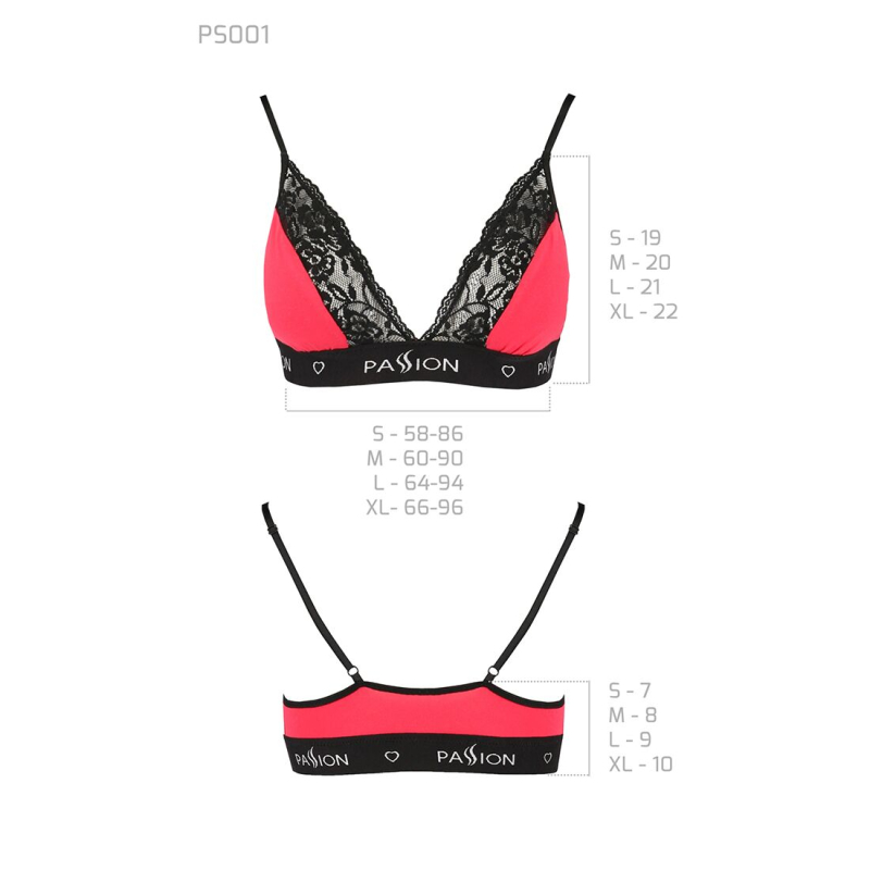Еластичний топ з мереживом Passion PS001 TOP S, чорний/червоний