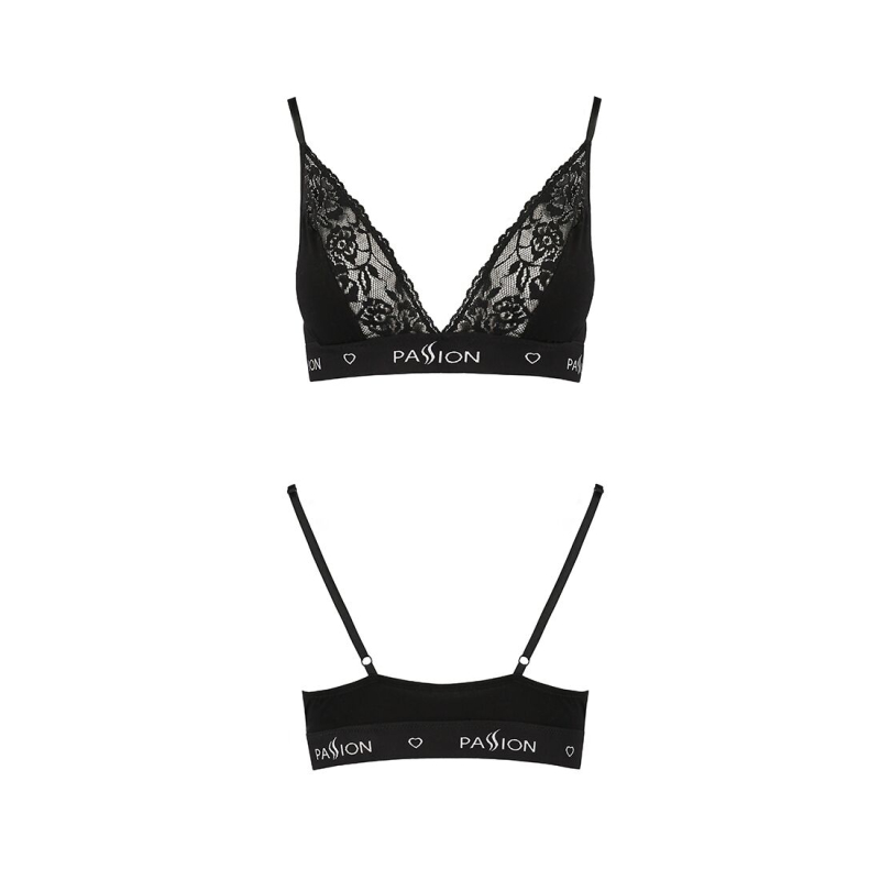 Еластичний топ з мереживом Passion PS001 TOP S, чорний колір