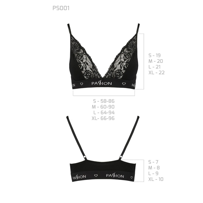Еластичний топ з мереживом Passion PS001 TOP S, чорний колір