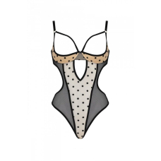 Еротичне боді Passion MARINA BODY, 2XL/3XL, кремовий, з відкритими чашками