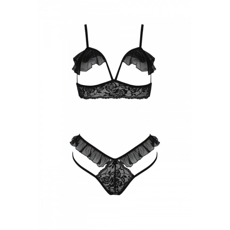 Еротичний комплект Passion DOLLY SET, 2XL/3XL, чорний колір, з відкритими чашками