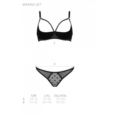 Еротичний комплект Passion MARINA SET WITH OPEN BRA, S/M, чорний колір, відкриті чашки