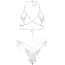 Еротичний комплект з відкритою чашкою Leg Avenue Open cup bra and pearl panty One Size Білий