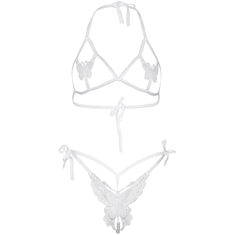 Эротический комплект с открытой чашкой Leg Avenue Open cup bra and pearl panty One Size Белый