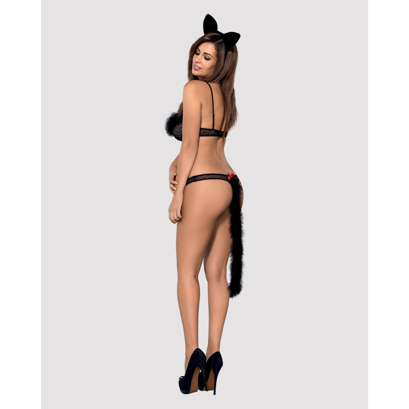 Эротический костюм гепарда Obsessive Gepardina 3 pcs costume S/M, черный, с меховым отделкой, монокини