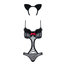 Еротичний костюм гепарду Obsessive Gepardina 3 pcs costume S/M, чорний, хутряне оздоблення, монокіні