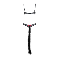 Эротический костюм гепарда Obsessive Gepardina 3 pcs costume S/M, черный, с меховым отделкой, монокини