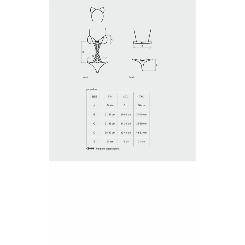 Эротический костюм гепарда Obsessive Gepardina 3 pcs costume S/M, черный, с меховым отделкой, монокини