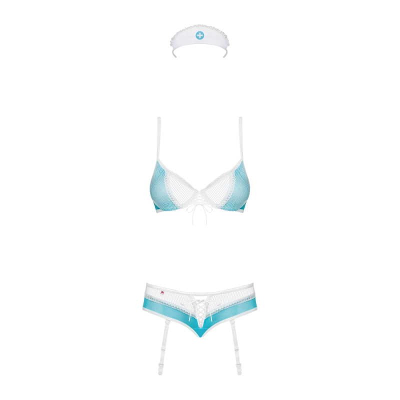 Эротический костюм медсестры Obsessive 834–CST–6 S/M, бело-бирюзовый