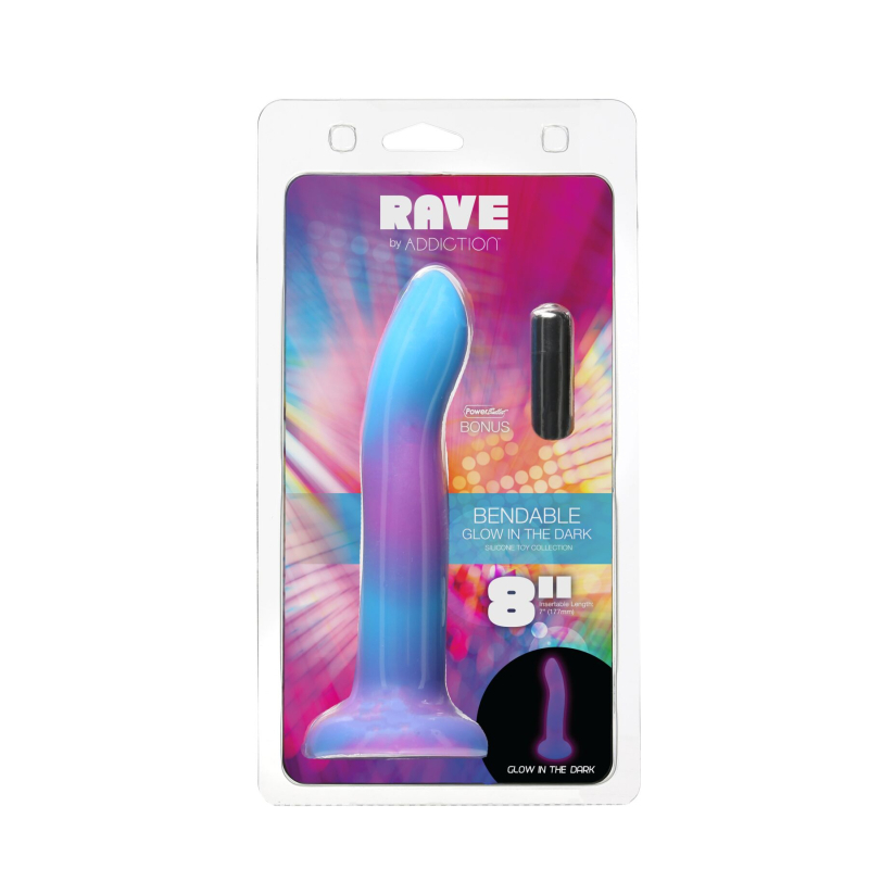 Фаллоимитатор ADDICTION Rave Glow in the Dark Dildo Blue Purple, светится в темноте, длина 20.3 см