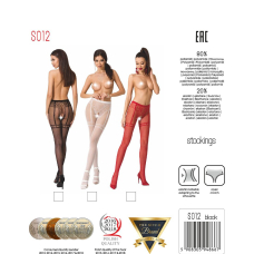 Колготки–бодістокінги Passion S012 One Size, Чорний колір, імітація панчіх, пояса та мереживних трусиків