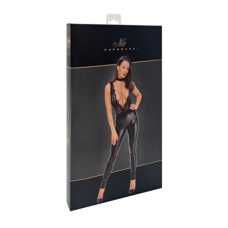 Комбінезон Noir Handmade F298 Libido Deep–V catsuit with collar and pearl chain – XXL