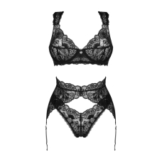 Комплект білизни Obsessive Donna Dream 3–pcs set XS/S Чорний колір, бюстгальтер, стрінги, пояс для панчіх