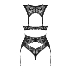 Комплект білизни Obsessive Donna Dream 3–pcs set XS/S Чорний колір, бюстгальтер, стрінги, пояс для панчіх