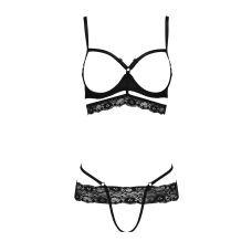 Комплект білизни Passion Exclusive SARIA SET OpenBra L/XL, чорний колір, стрепи, відкритий ліф, стрінги