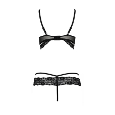 Комплект білизни Passion Exclusive SARIA SET OpenBra L/XL, чорний колір, стрепи, відкритий ліф, стрінги