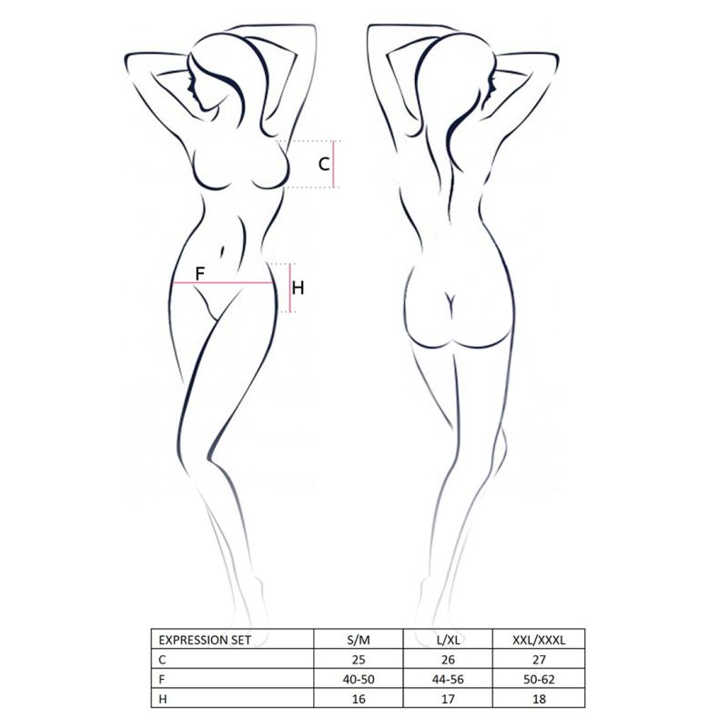 Комплект білизни Passion EXPRESSION SET L/XL, чорний колір, ліф сітчастий, спідничка і стрінги