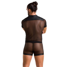 Комплект сітчастої чоловічої білизни Passion 052 SET MICHAEL 2XL/3XL Чорний сорочка, боксери заклепки