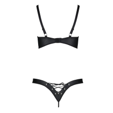 Комплект з екошкіри Passion CELINE BIKINI 4XL/5XL Чорний, відкритий бра, стрінги зі шнурівкою