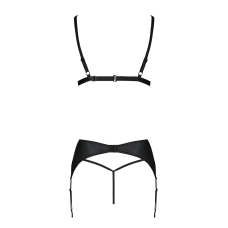 Комплект з екошкіри Passion MILEY SET S/M, чорний колір, трусики, бюстгальтер, пояс для панчіх