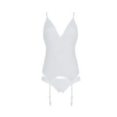 Корсет із пажами, трусики з ажурним декором та відкритим кроком Passion URSULA CORSET 2XL/3XL білий