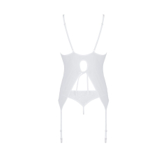 Корсет із пажами, трусики з ажурним декором та відкритим кроком Passion URSULA CORSET 2XL/3XL білий