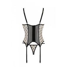 Корсет Passion MARINA CORSET, L/XL, кремовий/чорний, з відкритими чашками